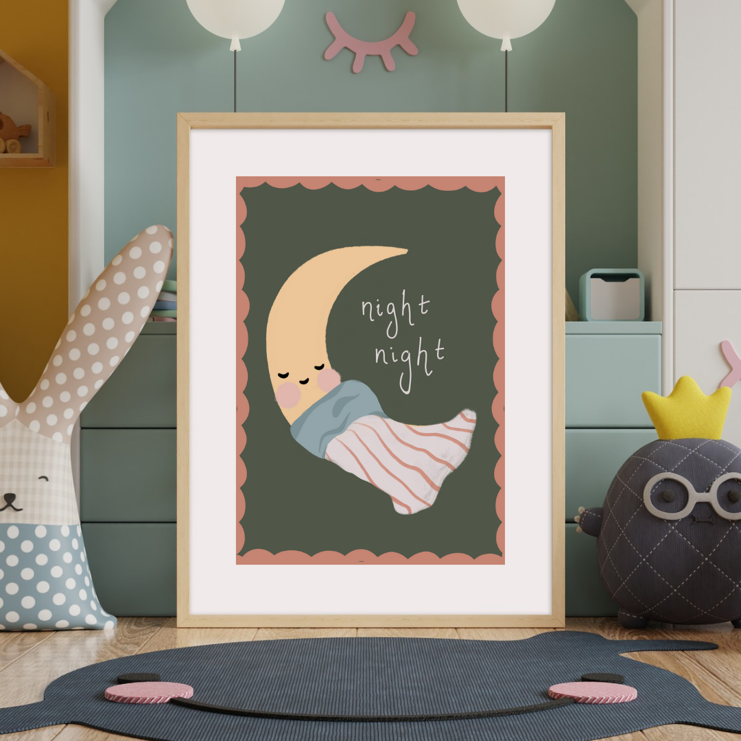 Night Night Moon in a blanket. Children's Print