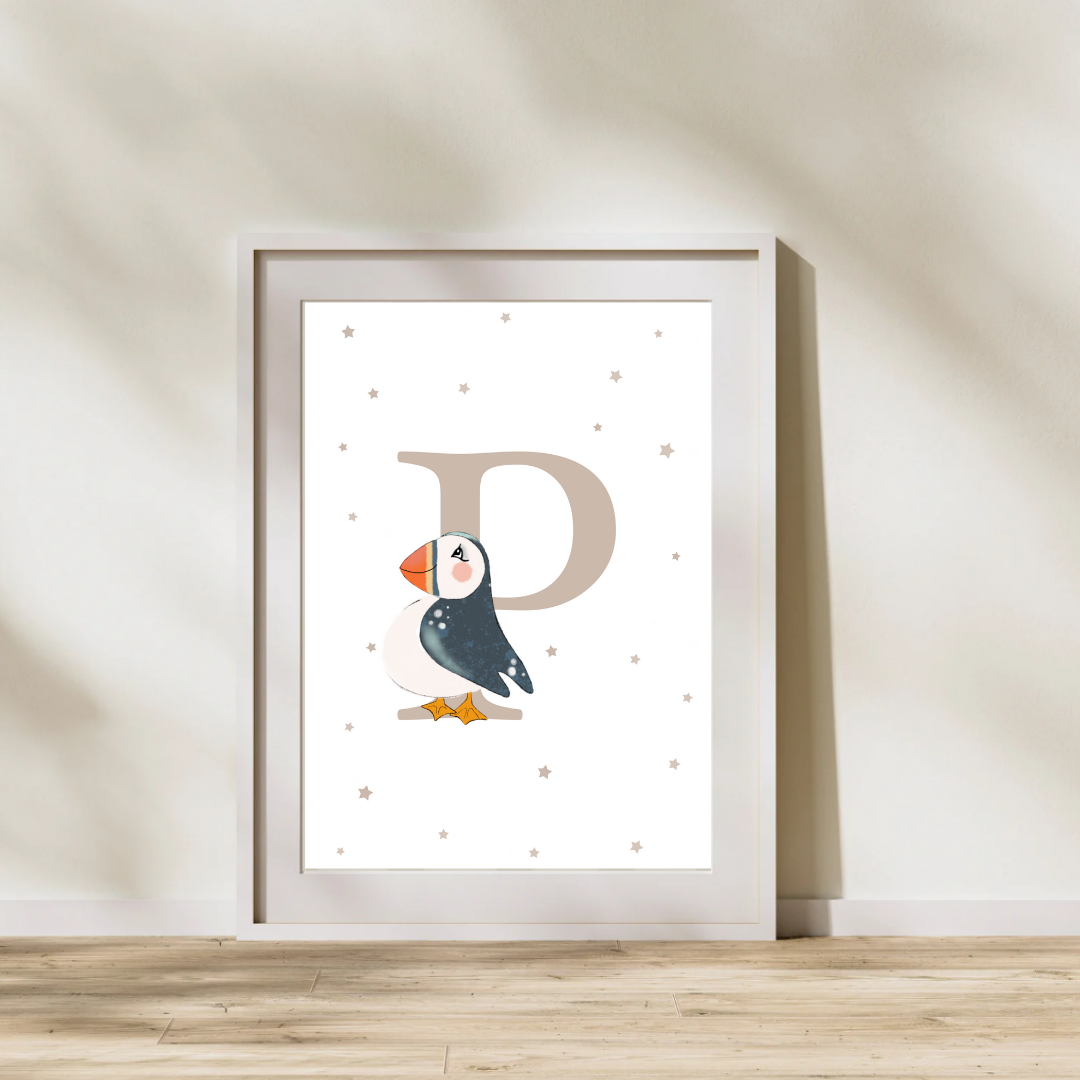 Personalised P for Puffin Print