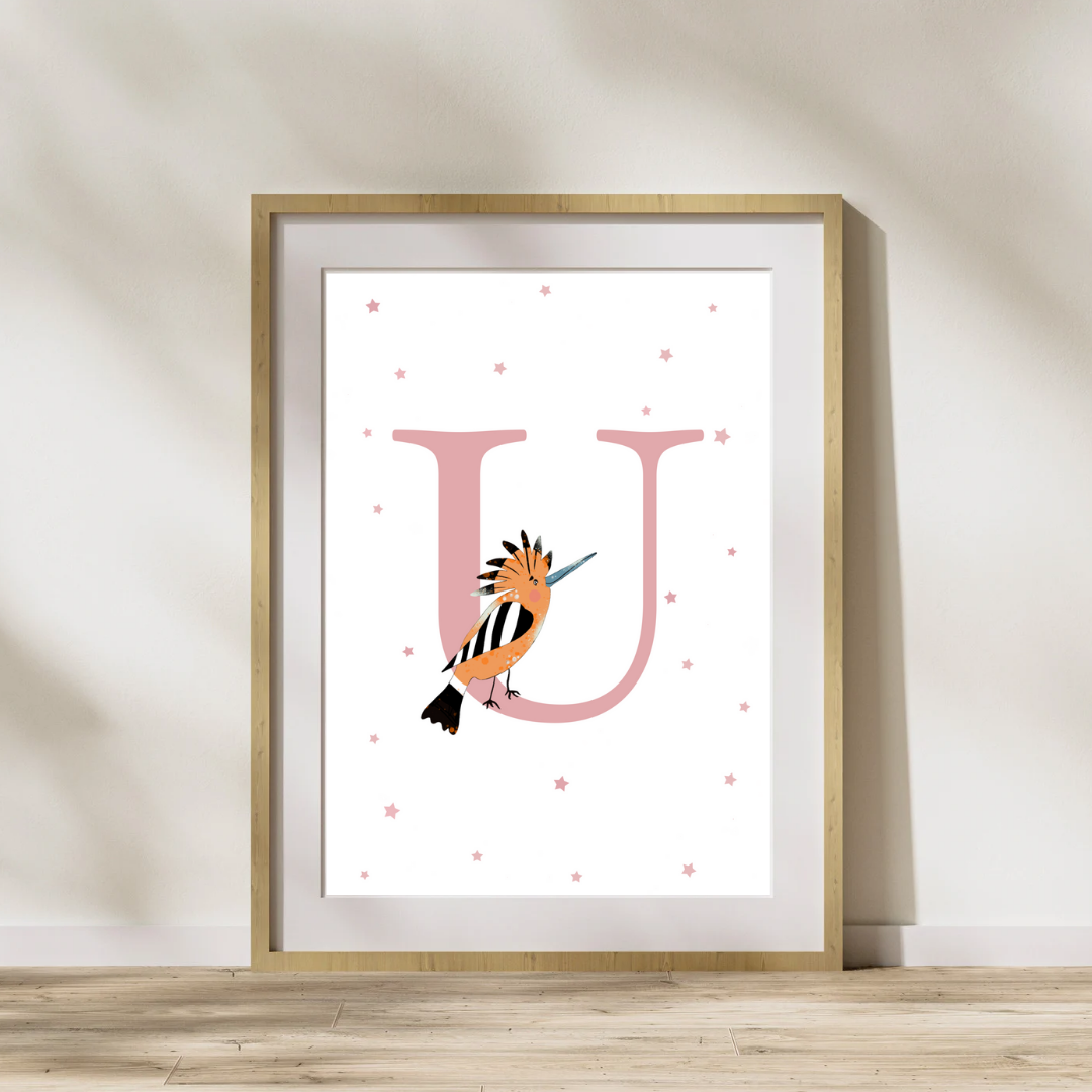 Personalised U for Upupa bird Print