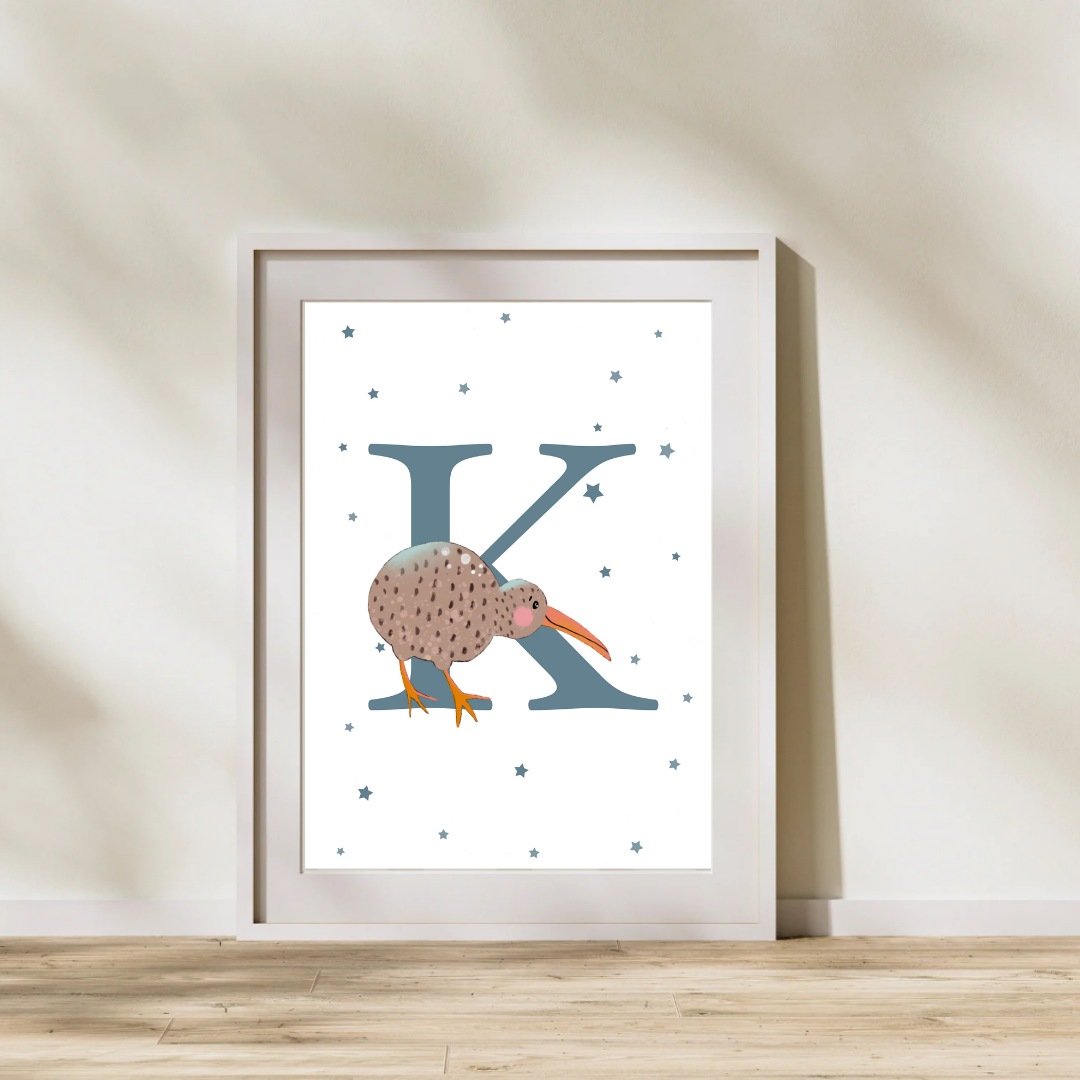 Personalised K for Kiwi bird Print