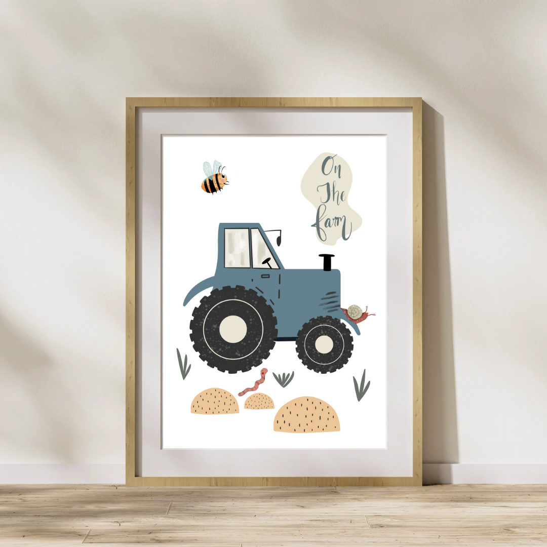 On the Farm, Blue | Tractor Print