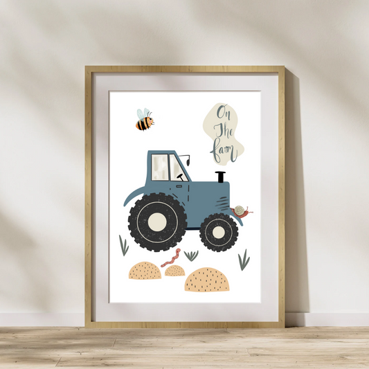 On the Farm, Blue | Tractor Print