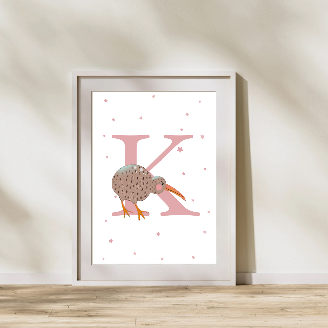 Personalised K for Kiwi bird Print