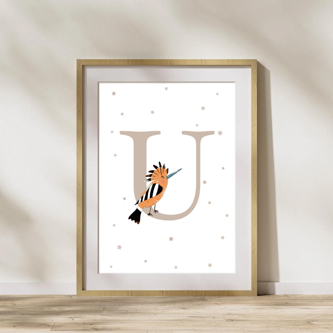 Personalised U for Upupa bird Print