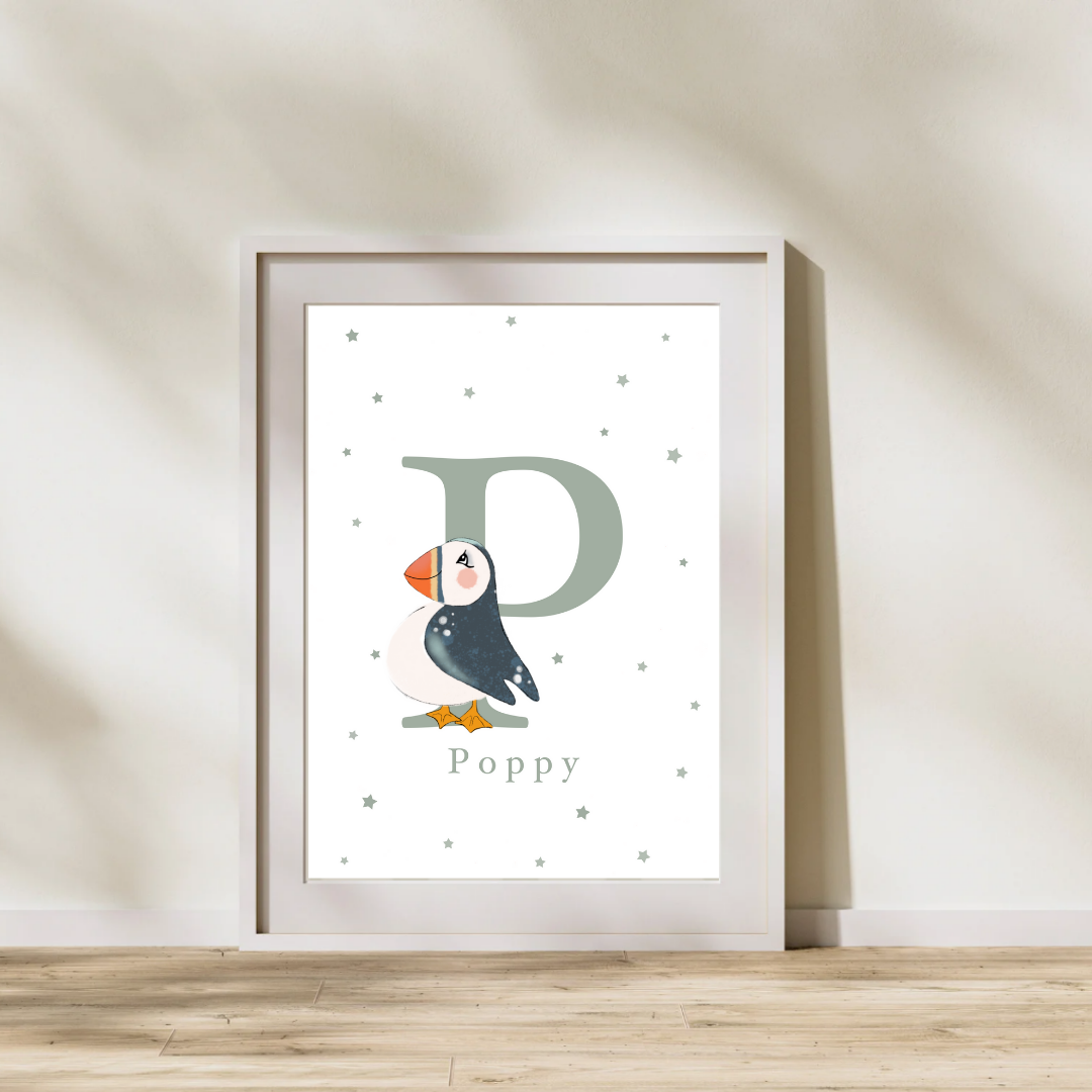 Personalised P for Puffin Print