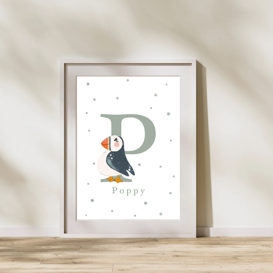 Personalised P for Puffin Print