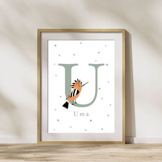 Personalised U for Upupa bird Print