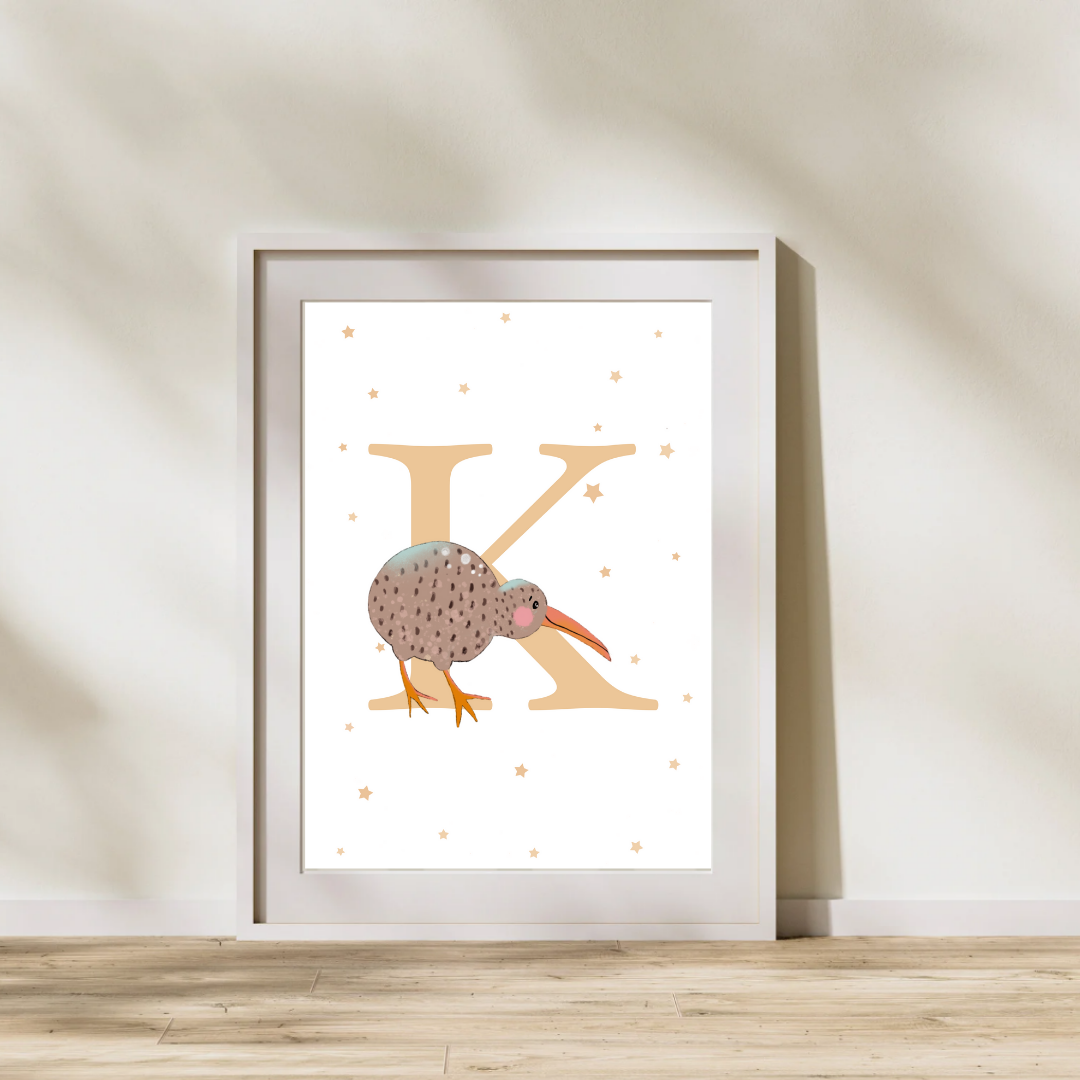Personalised K for Kiwi bird Print